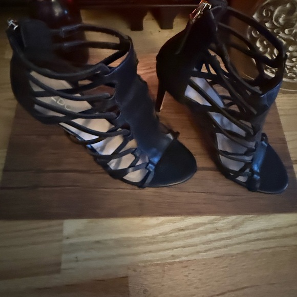 Aldo Black Strappy Heels 3” heel - Picture 2 of 7